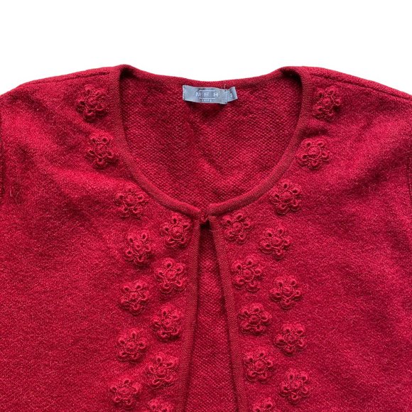 MFH Knits Peruvian Alpaca Wool Cardigan Embroidered Floral Holiday Grannycore-S - Picture 3 of 15